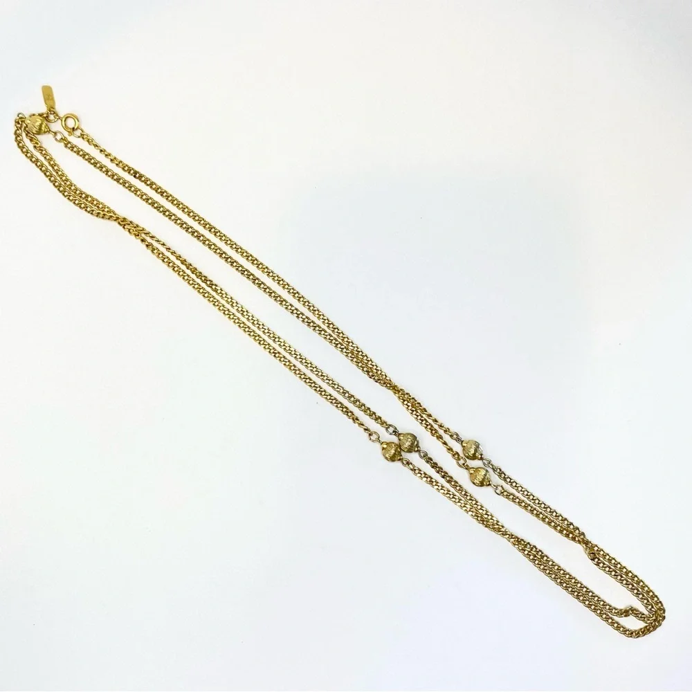Vintage Monet‎ Gold Tone Chain Necklace Curb Station Textured Bead Long